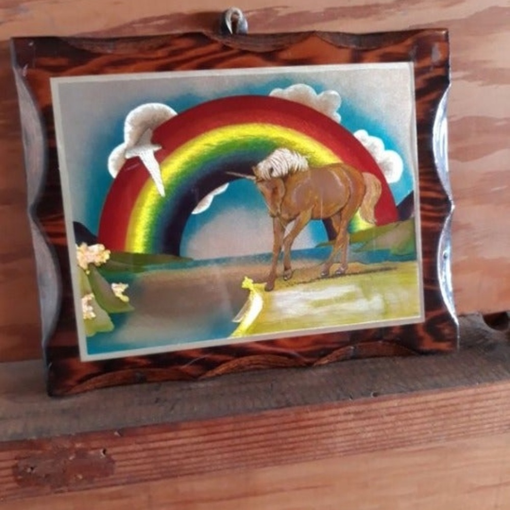 VINTAGE RETRO WOODEN UNICORN WALL ART DECOR